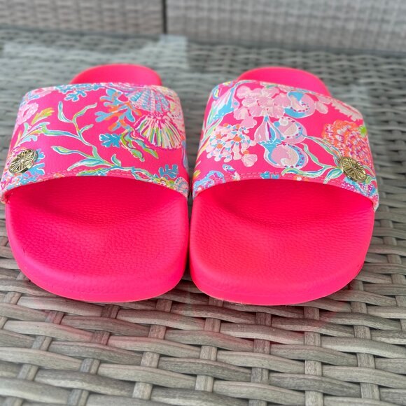 Lilly Pulitzer Cabana Slide Sandals Size 8 Pink Isle Shell Me Something Good - Picture 8 of 12